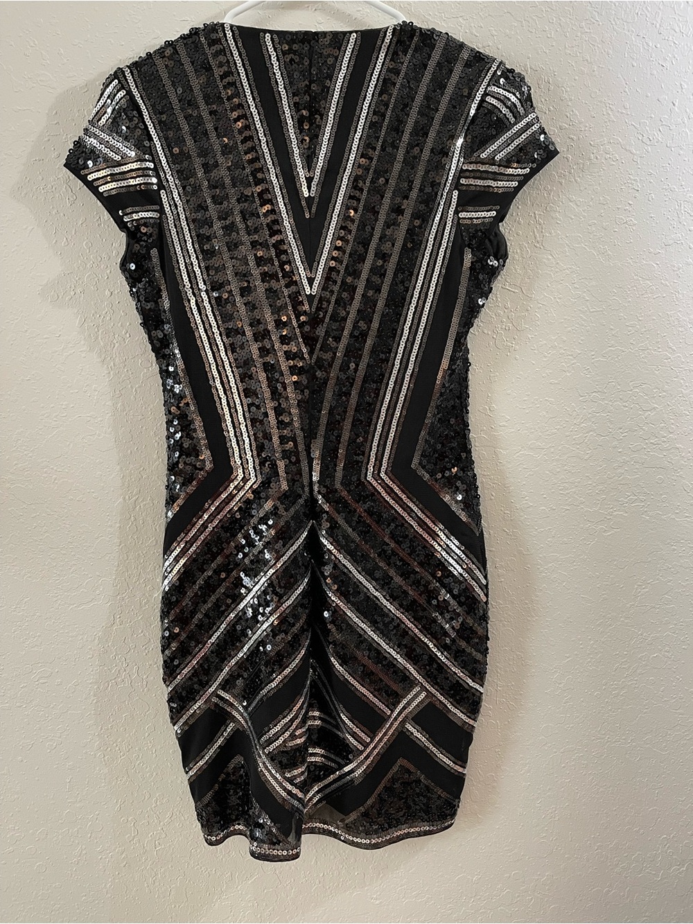 Express Black Silver Sequin V-Neck Mini Dress Holiday Christmas NYE Party Size S - Picture 3 of 5
